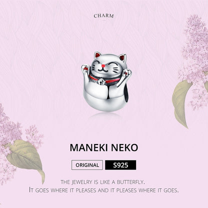 925 เงินสเตอร์ลิง Lucky Cat ลูกปัด DIY สร้อยข้อมือเครื่องประดับอุปกรณ์เสริม, SCC1178