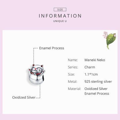 925 เงินสเตอร์ลิง Lucky Cat ลูกปัด DIY สร้อยข้อมือเครื่องประดับอุปกรณ์เสริม, SCC1178