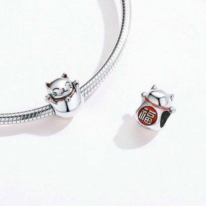 925 เงินสเตอร์ลิง Lucky Cat ลูกปัด DIY สร้อยข้อมือเครื่องประดับอุปกรณ์เสริม, SCC1178
