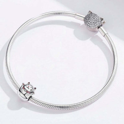 925 เงินสเตอร์ลิง Lucky Cat ลูกปัด DIY สร้อยข้อมือเครื่องประดับอุปกรณ์เสริม, SCC1178
