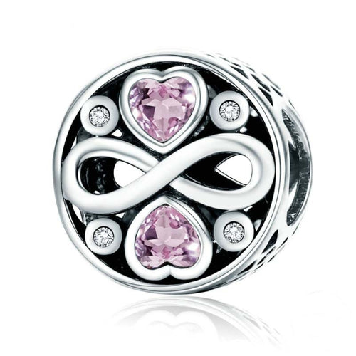 925 เงินสเตอร์ลิง Infinity Love หัวใจสีชมพูคริสตัลลูกปัด Charm สร้อยข้อมือเครื่องประดับ, SCC240