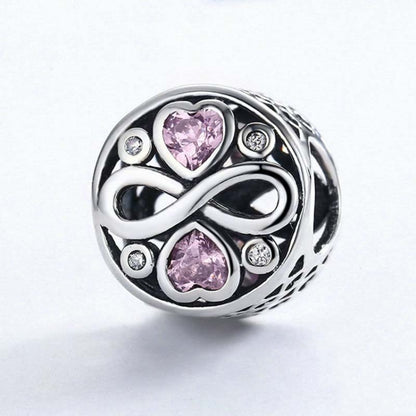 925 เงินสเตอร์ลิง Infinity Love หัวใจสีชมพูคริสตัลลูกปัด Charm สร้อยข้อมือเครื่องประดับ, SCC240