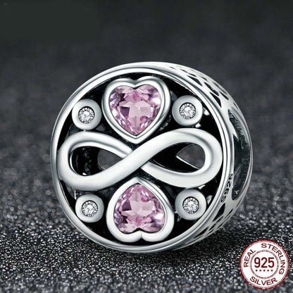 925 เงินสเตอร์ลิง Infinity Love หัวใจสีชมพูคริสตัลลูกปัด Charm สร้อยข้อมือเครื่องประดับ, SCC240