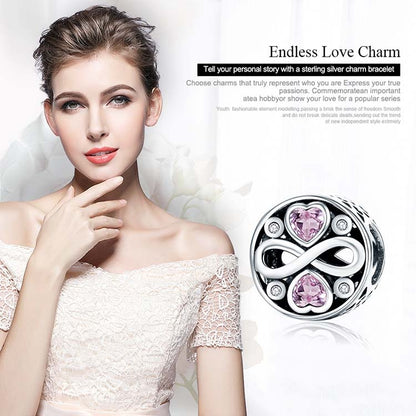 925 เงินสเตอร์ลิง Infinity Love หัวใจสีชมพูคริสตัลลูกปัด Charm สร้อยข้อมือเครื่องประดับ, SCC240