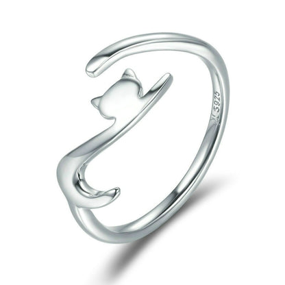 Naughty Cat Sterling Silver Ring แฟชั่นเปิดแหวน, SCR220-B, SCR220
