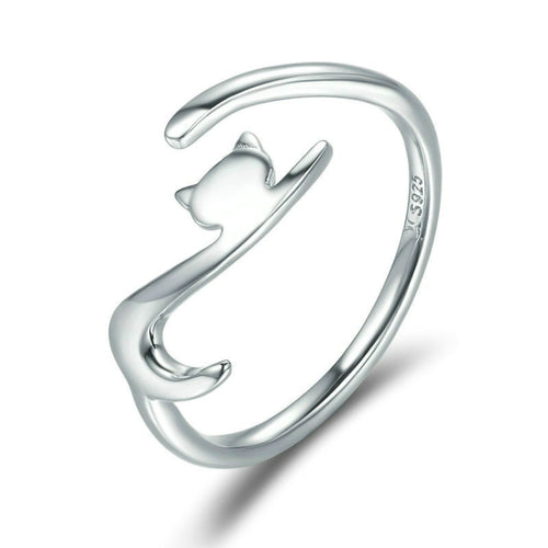 Naughty Cat Sterling Silver Ring แฟชั่นเปิดแหวน, SCR220-B, SCR220