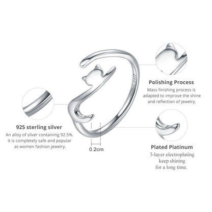 Naughty Cat Sterling Silver Ring แฟชั่นเปิดแหวน, SCR220-B, SCR220