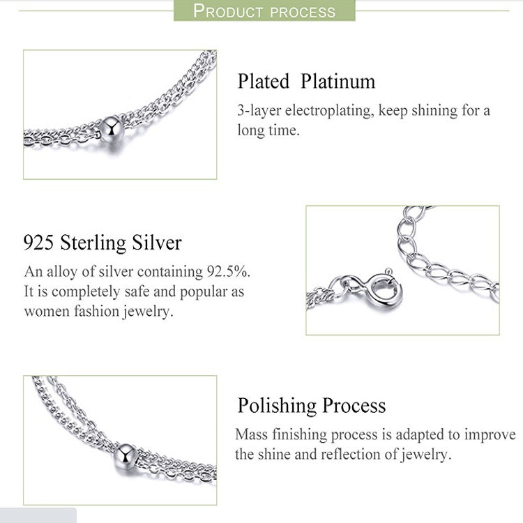 เงินสเตอร์ลิง S925 สร้อยข้อมือผู้หญิงเครื่องประดับ Platinum Plated เครื่องประดับสร้อยข้อมือเงิน, SCB131