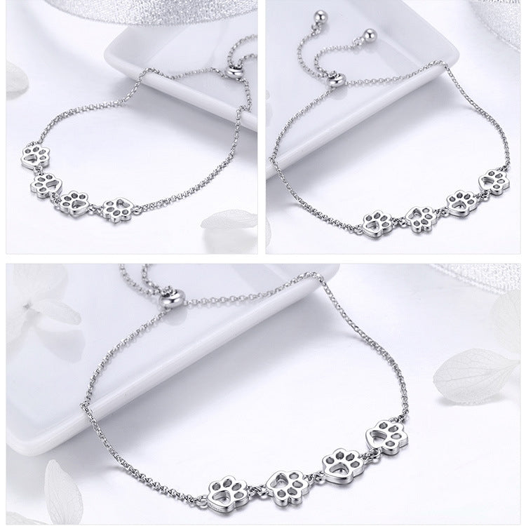 สร้อยข้อมือลายกรงเล็บสัตว์เลี้ยงน่ารัก S925 สร้อยข้อมือหยดน้ำสัตว์เงินสเตอร์ลิง, SCB096