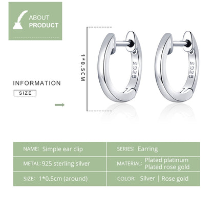 ต่างหูเรียบง่ายเงินสเตอร์ลิง S925 ต่างหูหูหัวเข็มขัด, Rose Gold, Silver, Gold