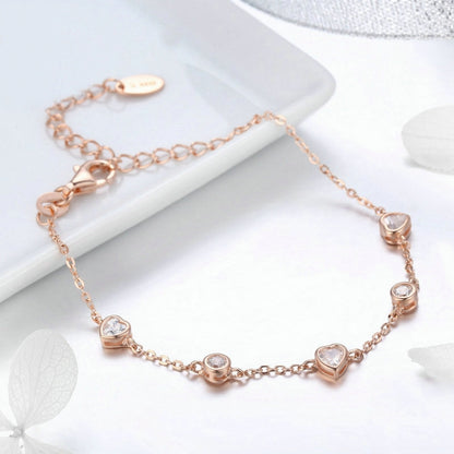 สร้อยข้อมือเพทายชุบทองกุหลาบ S925 สร้อยข้อมือหญิงเงินสเตอร์ลิง, SCB097