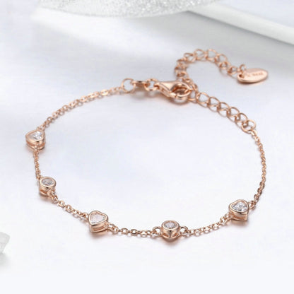 สร้อยข้อมือเพทายชุบทองกุหลาบ S925 สร้อยข้อมือหญิงเงินสเตอร์ลิง, SCB097