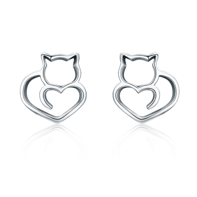 Simple Plain Silver Cat ต่างหูเงินสเตอร์ลิงต่างหูหญิงเครื่องประดับเงินสัตว์เล็ก, SCE271