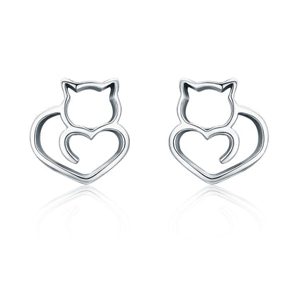 Simple Plain Silver Cat ต่างหูเงินสเตอร์ลิงต่างหูหญิงเครื่องประดับเงินสัตว์เล็ก, SCE271