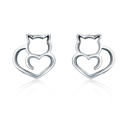 Simple Plain Silver Cat ต่างหูเงินสเตอร์ลิงต่างหูหญิงเครื่องประดับเงินสัตว์เล็ก, SCE271
