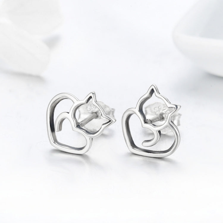 Simple Plain Silver Cat ต่างหูเงินสเตอร์ลิงต่างหูหญิงเครื่องประดับเงินสัตว์เล็ก, SCE271