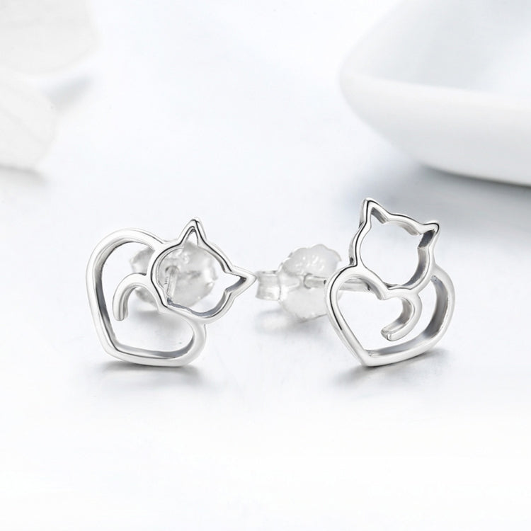 Simple Plain Silver Cat ต่างหูเงินสเตอร์ลิงต่างหูหญิงเครื่องประดับเงินสัตว์เล็ก, SCE271