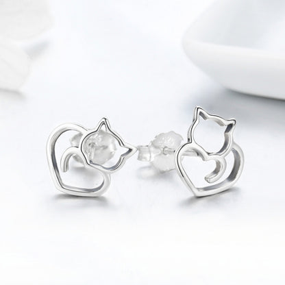 Simple Plain Silver Cat ต่างหูเงินสเตอร์ลิงต่างหูหญิงเครื่องประดับเงินสัตว์เล็ก, SCE271