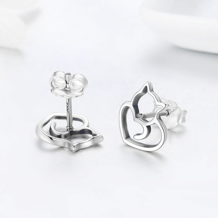 Simple Plain Silver Cat ต่างหูเงินสเตอร์ลิงต่างหูหญิงเครื่องประดับเงินสัตว์เล็ก, SCE271