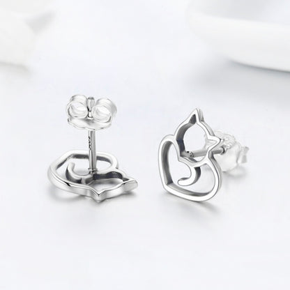 Simple Plain Silver Cat ต่างหูเงินสเตอร์ลิงต่างหูหญิงเครื่องประดับเงินสัตว์เล็ก, SCE271