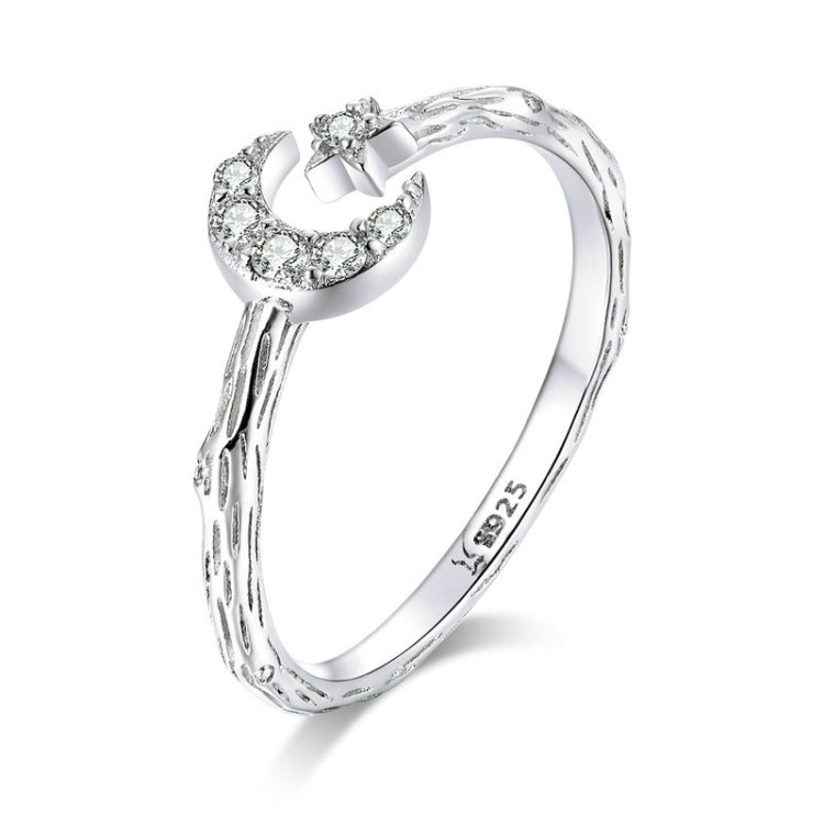 แฟชั่น Retro เปิดแหวนเงินสเตอร์ลิง S925 Star และ Moon Platinum Plated Zircon แหวน, SCR638