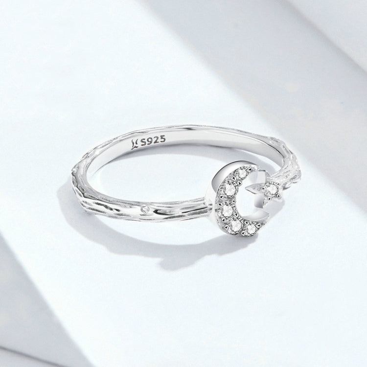 แฟชั่น Retro เปิดแหวนเงินสเตอร์ลิง S925 Star และ Moon Platinum Plated Zircon แหวน, SCR638