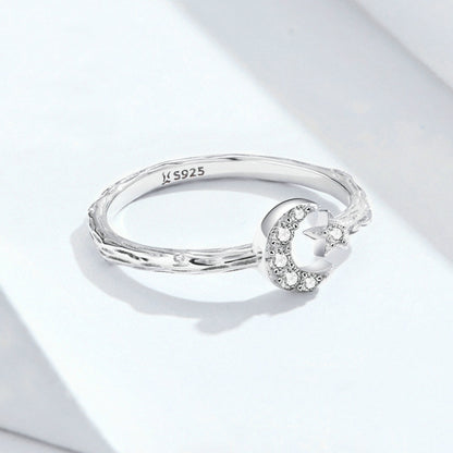 แฟชั่น Retro เปิดแหวนเงินสเตอร์ลิง S925 Star และ Moon Platinum Plated Zircon แหวน, SCR638