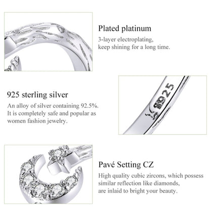 แฟชั่น Retro เปิดแหวนเงินสเตอร์ลิง S925 Star และ Moon Platinum Plated Zircon แหวน, SCR638