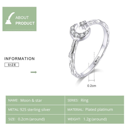 แฟชั่น Retro เปิดแหวนเงินสเตอร์ลิง S925 Star และ Moon Platinum Plated Zircon แหวน, SCR638