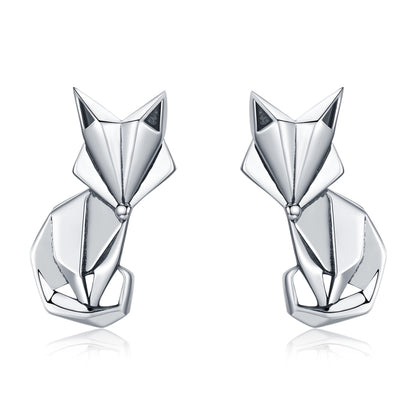S925 สัตว์ต่างหูเครื่องประดับ Origami Fox เงินสเตอร์ลิงต่างหูหญิง, SCE526