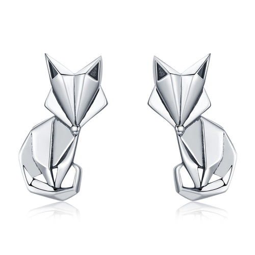 S925 สัตว์ต่างหูเครื่องประดับ Origami Fox เงินสเตอร์ลิงต่างหูหญิง, SCE526