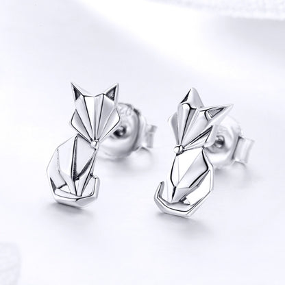 S925 สัตว์ต่างหูเครื่องประดับ Origami Fox เงินสเตอร์ลิงต่างหูหญิง, SCE526