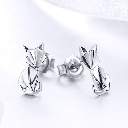 S925 สัตว์ต่างหูเครื่องประดับ Origami Fox เงินสเตอร์ลิงต่างหูหญิง, SCE526