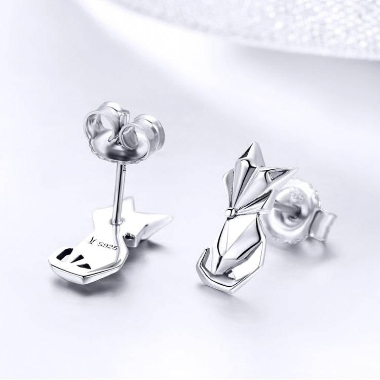 S925 สัตว์ต่างหูเครื่องประดับ Origami Fox เงินสเตอร์ลิงต่างหูหญิง, SCE526