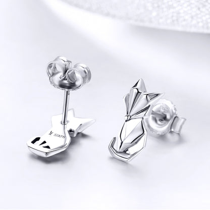 S925 สัตว์ต่างหูเครื่องประดับ Origami Fox เงินสเตอร์ลิงต่างหูหญิง, SCE526
