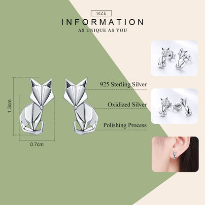 S925 สัตว์ต่างหูเครื่องประดับ Origami Fox เงินสเตอร์ลิงต่างหูหญิง, SCE526