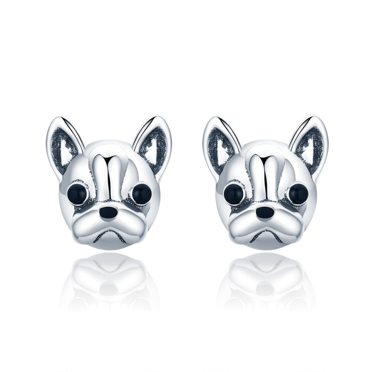 S925 ต่างหูเงินรูปสัตว์ Bulldog ต่างหูเงินธรรมดา, SCE283