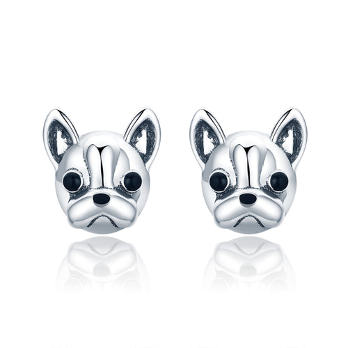 S925 ต่างหูเงินรูปสัตว์ Bulldog ต่างหูเงินธรรมดา, SCE283