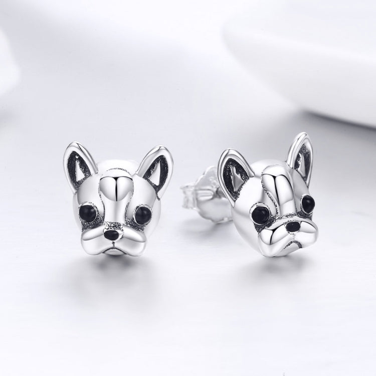 S925 ต่างหูเงินรูปสัตว์ Bulldog ต่างหูเงินธรรมดา, SCE283