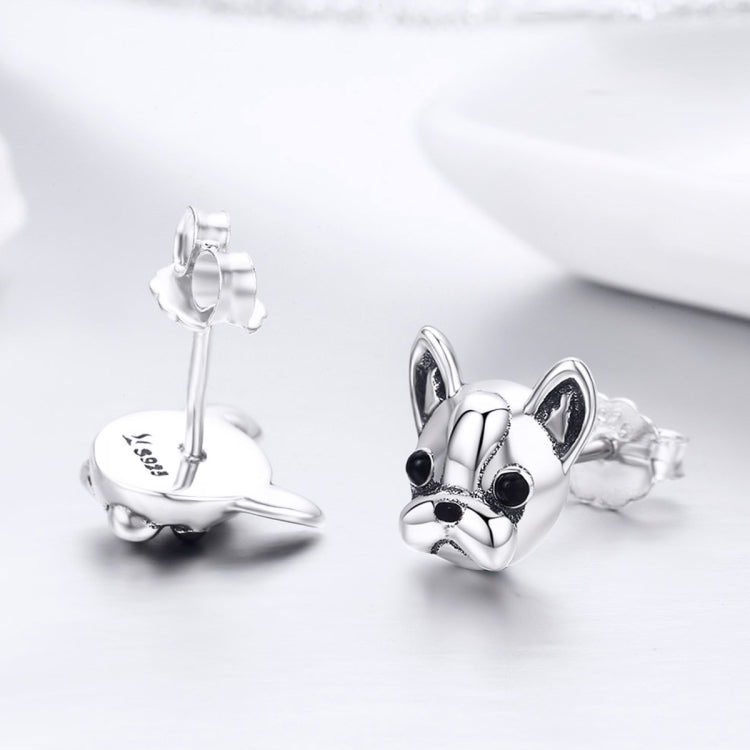 S925 ต่างหูเงินรูปสัตว์ Bulldog ต่างหูเงินธรรมดา, SCE283