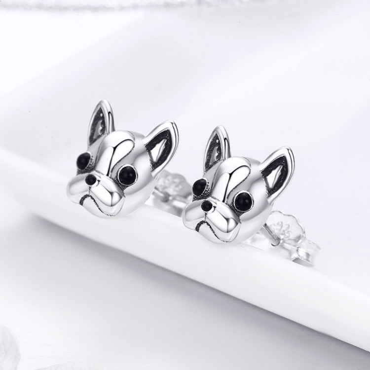 S925 ต่างหูเงินรูปสัตว์ Bulldog ต่างหูเงินธรรมดา, SCE283