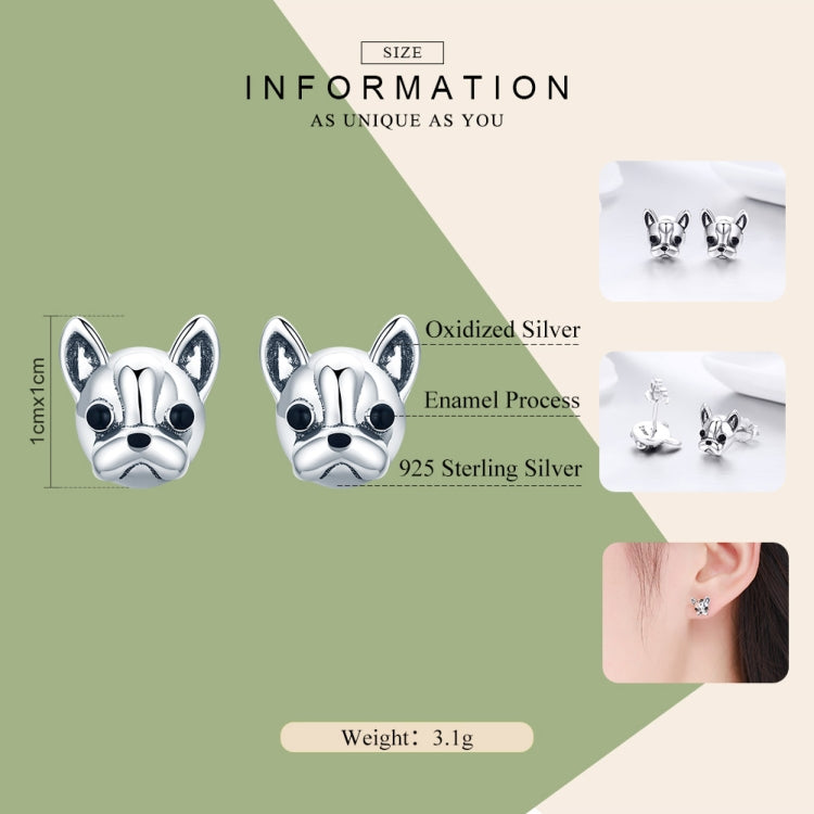 S925 ต่างหูเงินรูปสัตว์ Bulldog ต่างหูเงินธรรมดา, SCE283