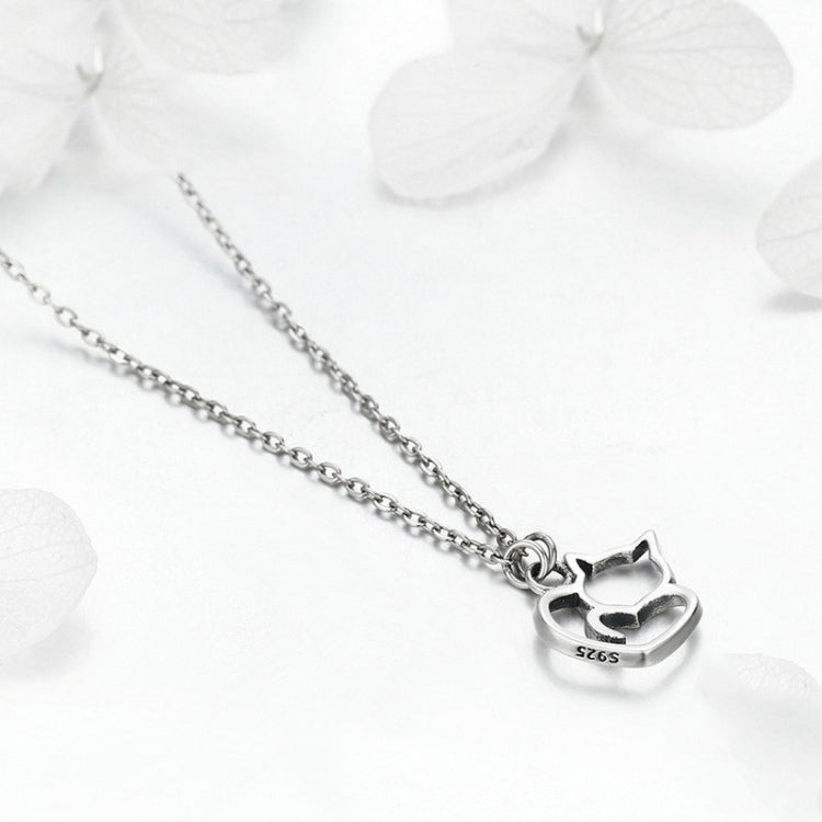 แมวน่ารัก S925 สร้อยคอเงินเลดี้พร้อมเพทายฝังสร้อยคอเงินธรรมดา, SCN188