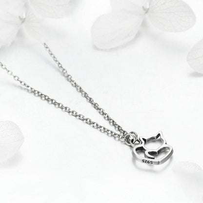 แมวน่ารัก S925 สร้อยคอเงินเลดี้พร้อมเพทายฝังสร้อยคอเงินธรรมดา, SCN188