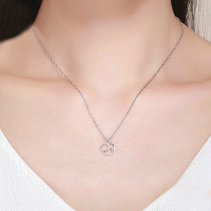 แมวน่ารัก S925 สร้อยคอเงินเลดี้พร้อมเพทายฝังสร้อยคอเงินธรรมดา, SCN188