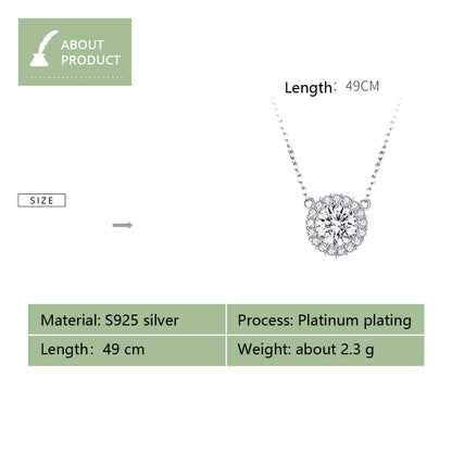 สร้อยคอเพทายชุบแพลทินัม S925 สร้อยคอเงินผู้หญิงเรียบง่าย, SCN345