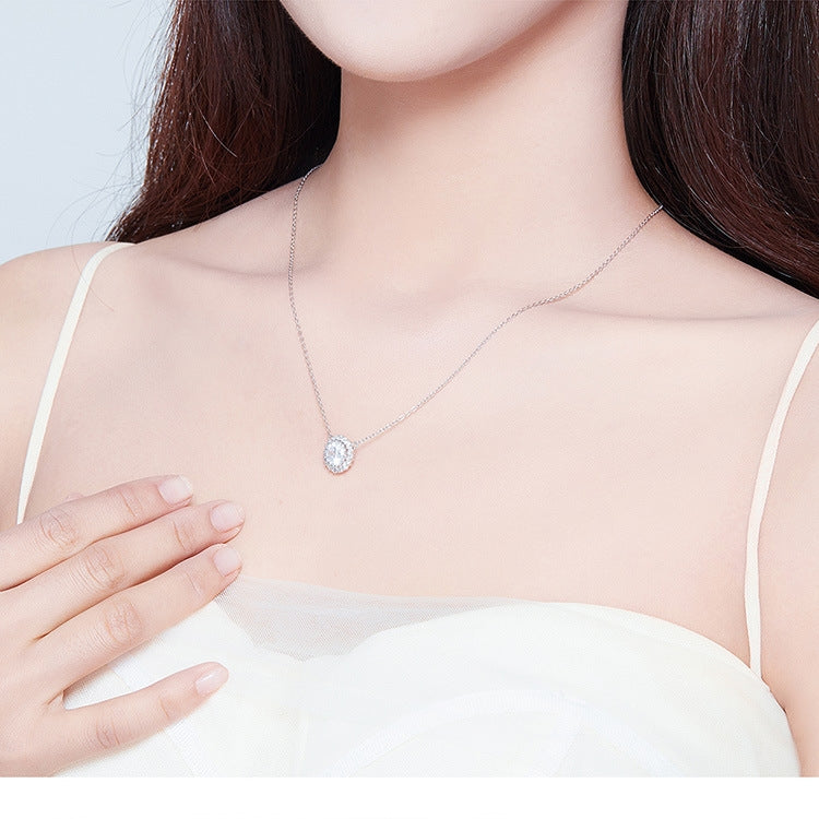 สร้อยคอเพทายชุบแพลทินัม S925 สร้อยคอเงินผู้หญิงเรียบง่าย, SCN345