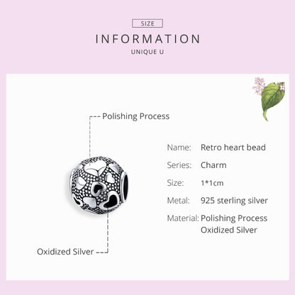 Vintage Love Beaded เงินสเตอร์ลิง S925 รอบลูกปัด DIY สร้อยข้อมือเครื่องประดับอุปกรณ์เสริม
