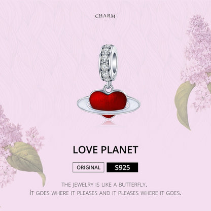 S925 จี้เงินสเตอร์ลิง Red Love Planet DIY สร้อยข้อมือเครื่องประดับอุปกรณ์เสริม