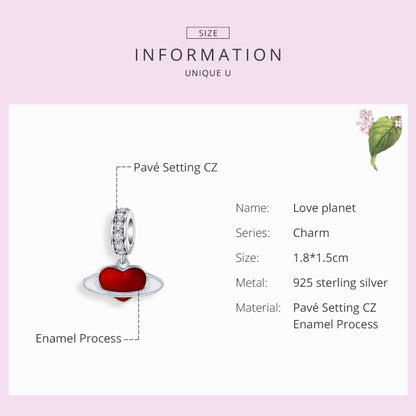 S925 จี้เงินสเตอร์ลิง Red Love Planet DIY สร้อยข้อมือเครื่องประดับอุปกรณ์เสริม